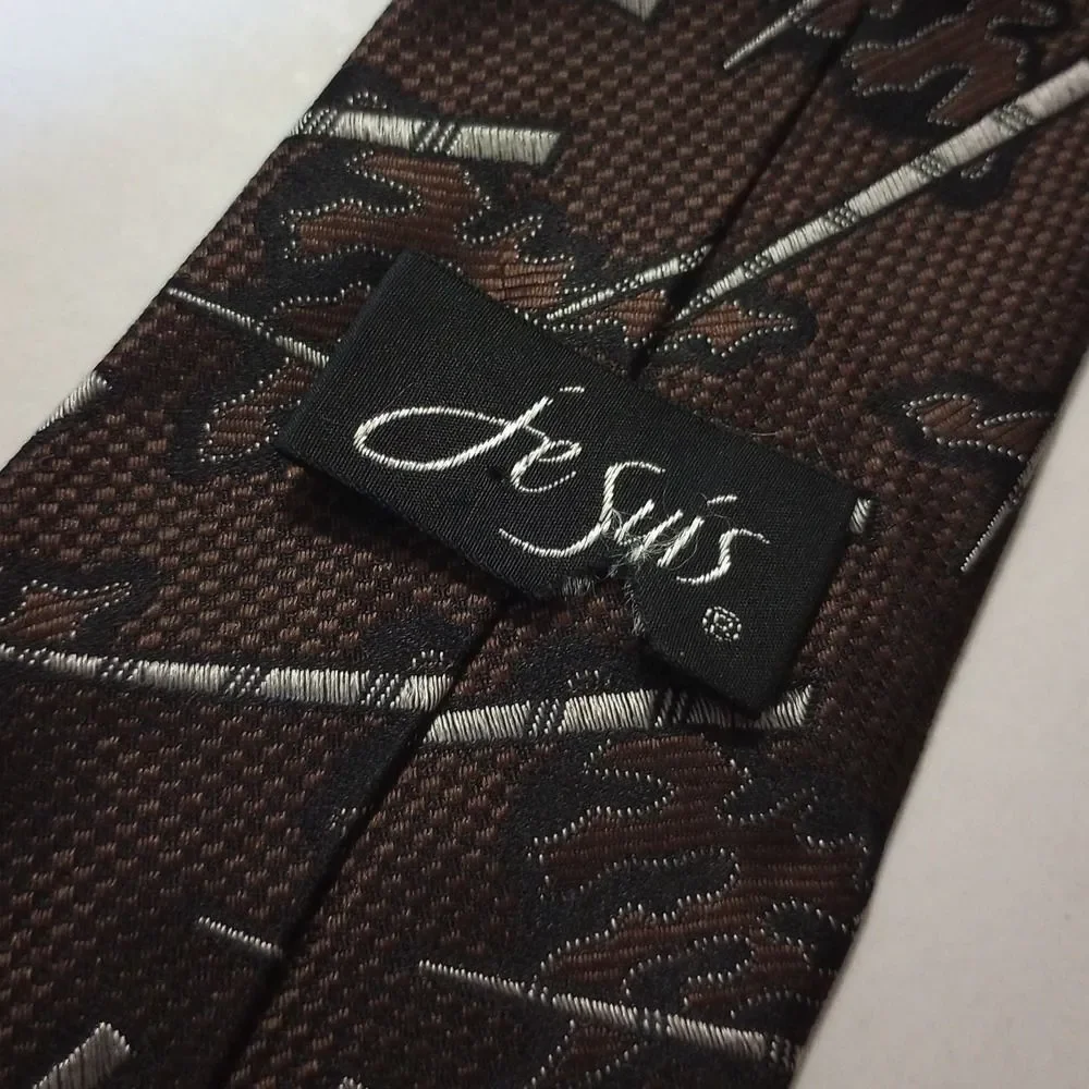 Je Suis Mens Brown Abstract Geometric Woven Blend Classic Necktie